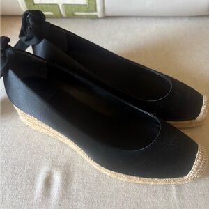 Tory Burch Black Espadrilles Tie-Up Wedge Size 8.5